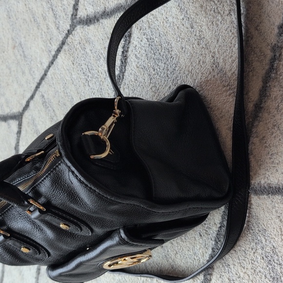 MICHAEL KORS Margo Black Pebble Leather Satchel Crossbody Gold MK Logo Handbag - Picture 5 of 6